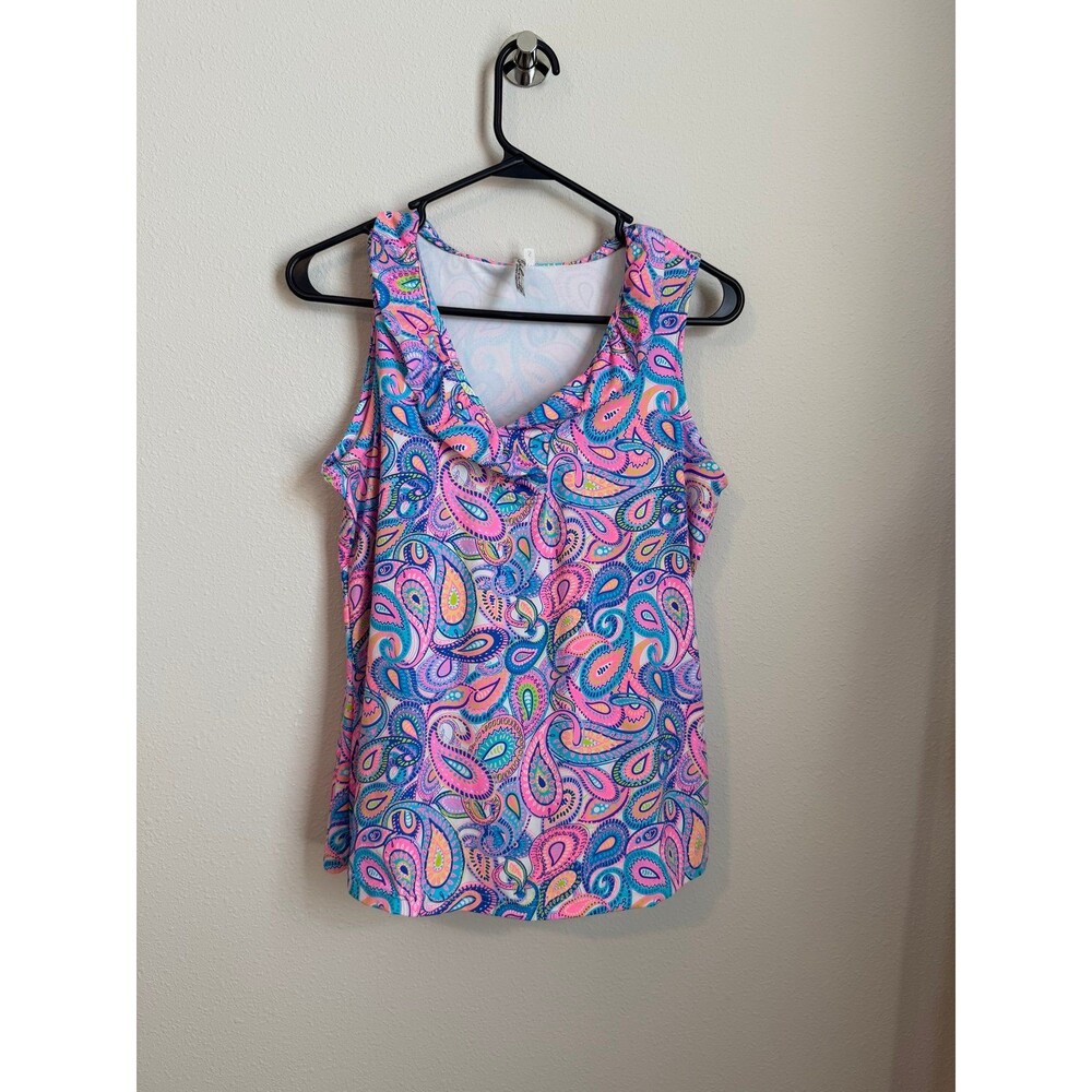 Lulu B Ruffle V-Neck Tank in Bright Multicolor Paisley Design Women’s Small